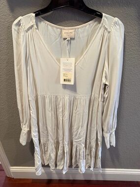 Sézane Aurena Dress Ecru Cream NWT Size 36 Romantic Puff Sleeve Tiered Mini Boho